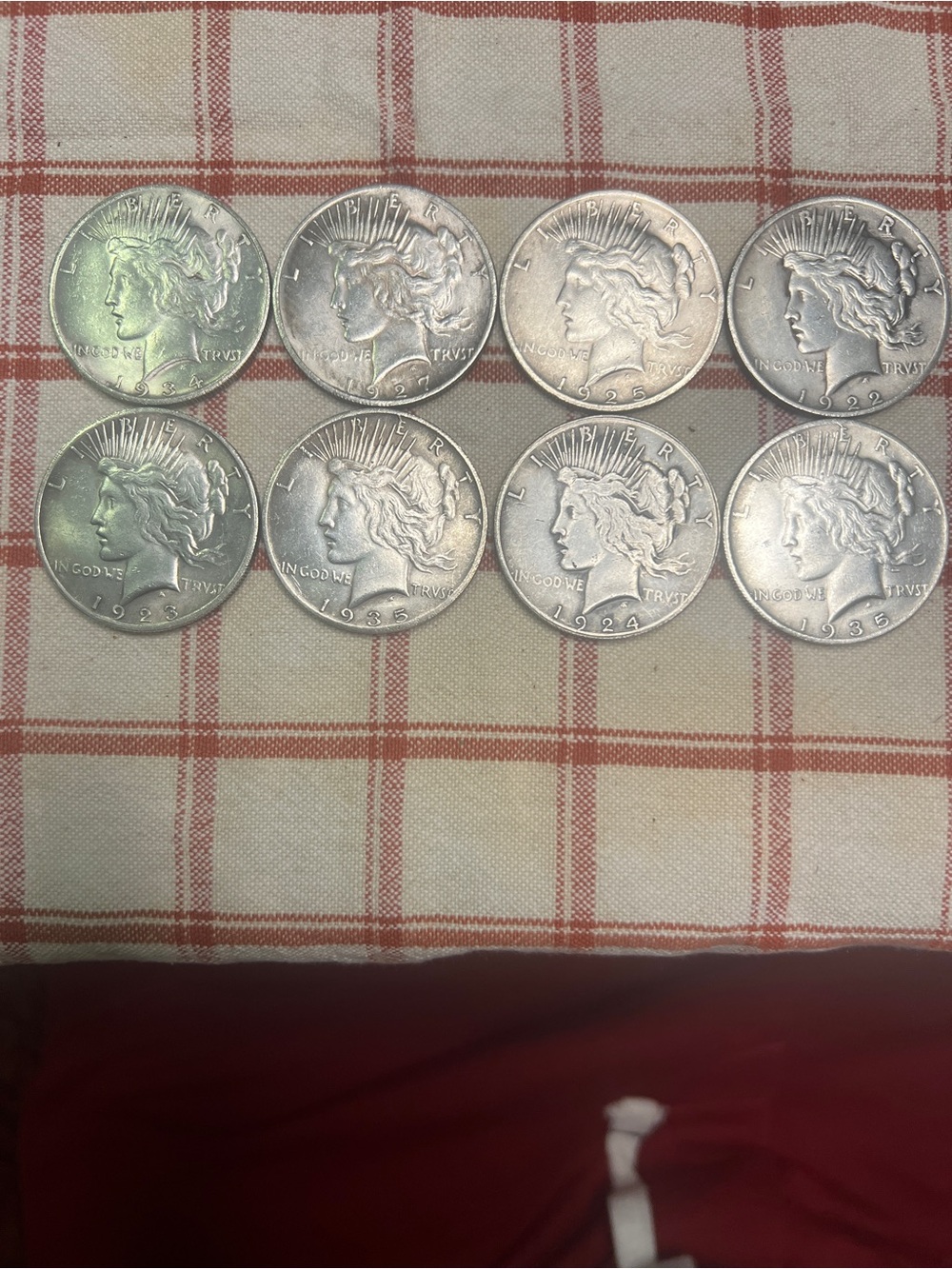 8 Peace Dollar Coins - Random dates Silver Tone